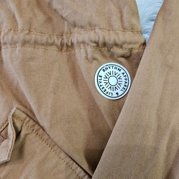 Rhythm Women's Light Brown Zip Up Longline Hooded Utility Jacket. Size XL - Picture 4 of 11